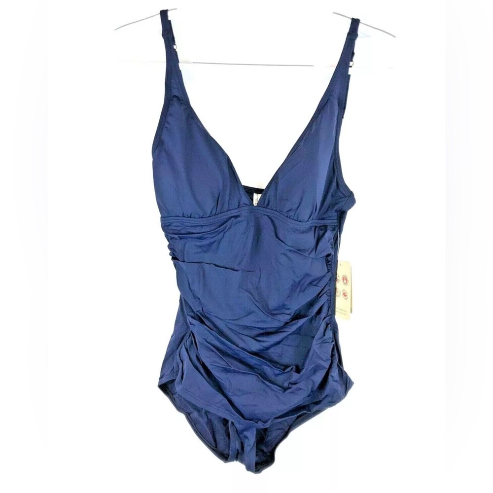 Tommy Bahama Pearl OTS V Neck One Piece Dark Blue Swimsuit Size 6